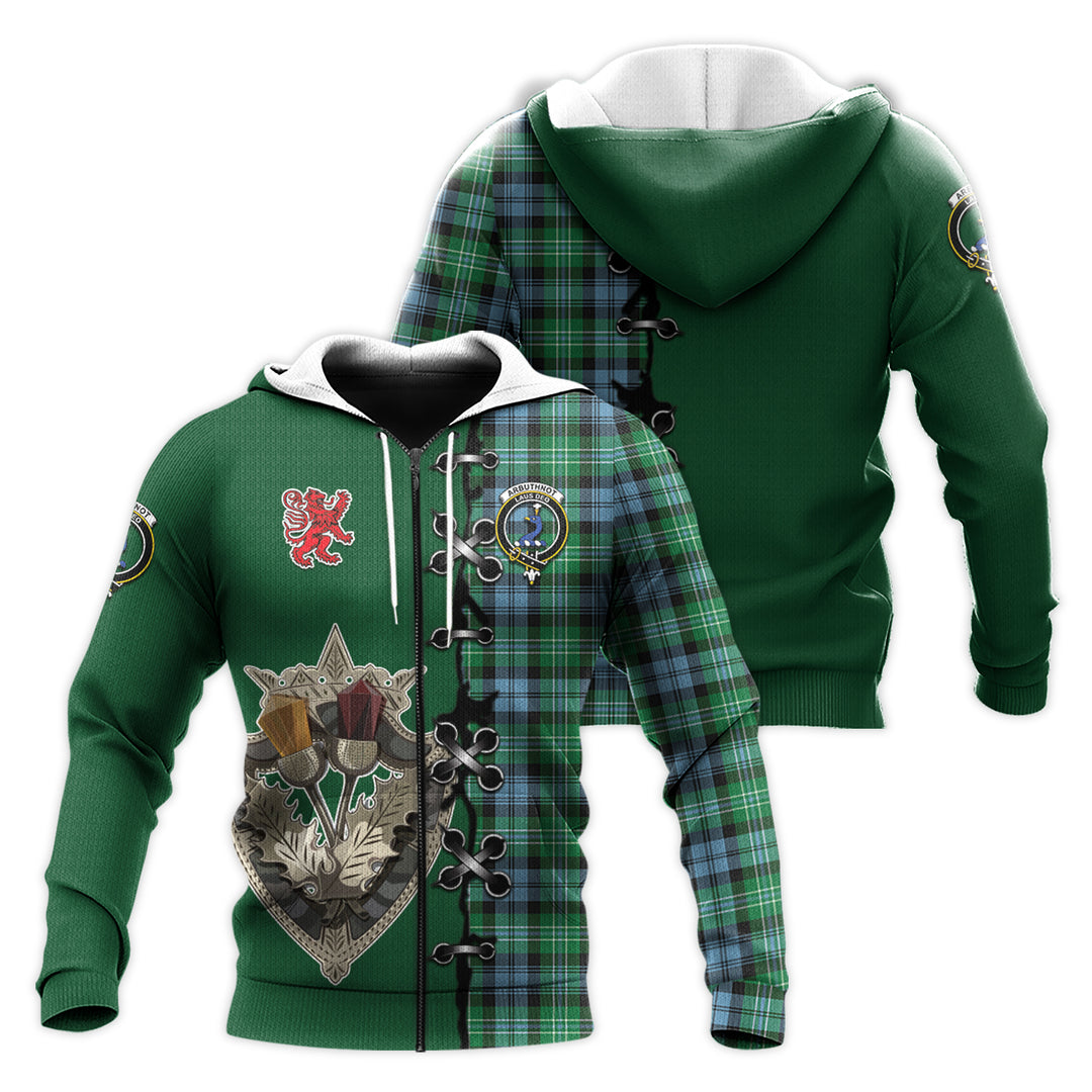 Arbuthnot Ancient Tartan Hoodie - Lion Rampant And Celtic Thistle Style