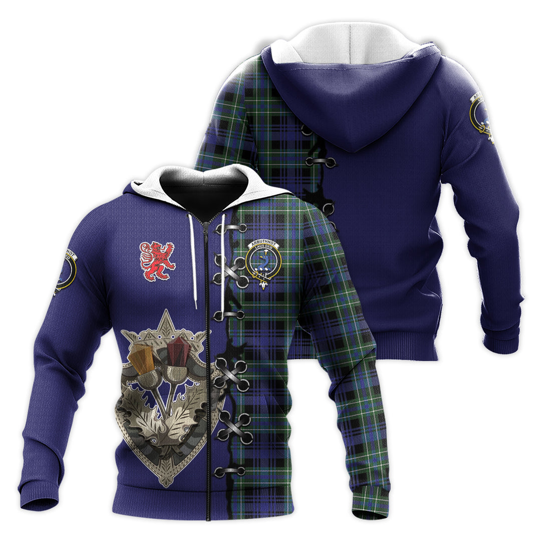 Arbuthnot Modern Tartan Hoodie - Lion Rampant And Celtic Thistle Style