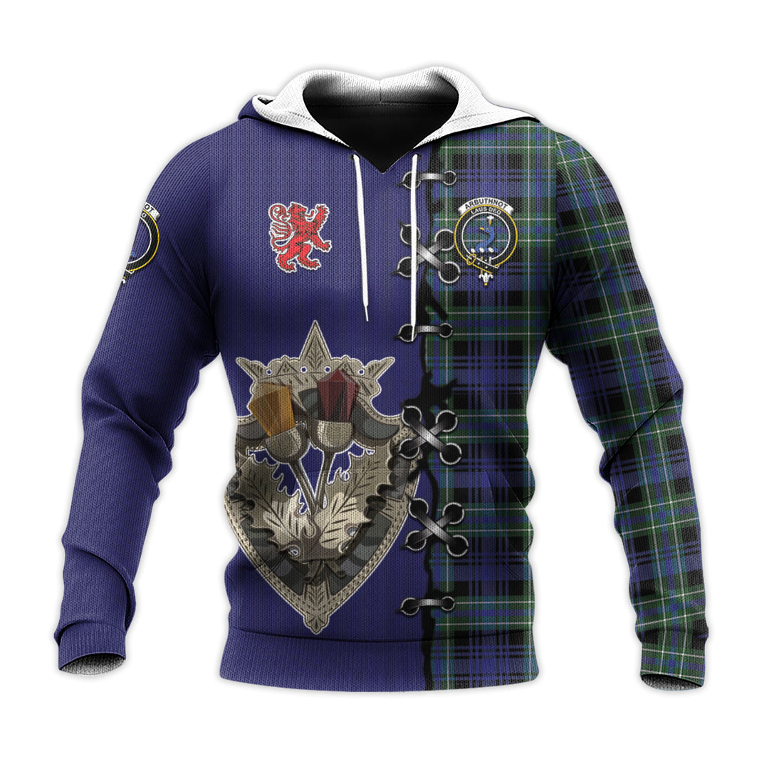 Arbuthnot Modern Tartan Hoodie - Lion Rampant And Celtic Thistle Style