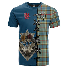 Balfour Blue Tartan T-shirt - Lion Rampant And Celtic Thistle Style