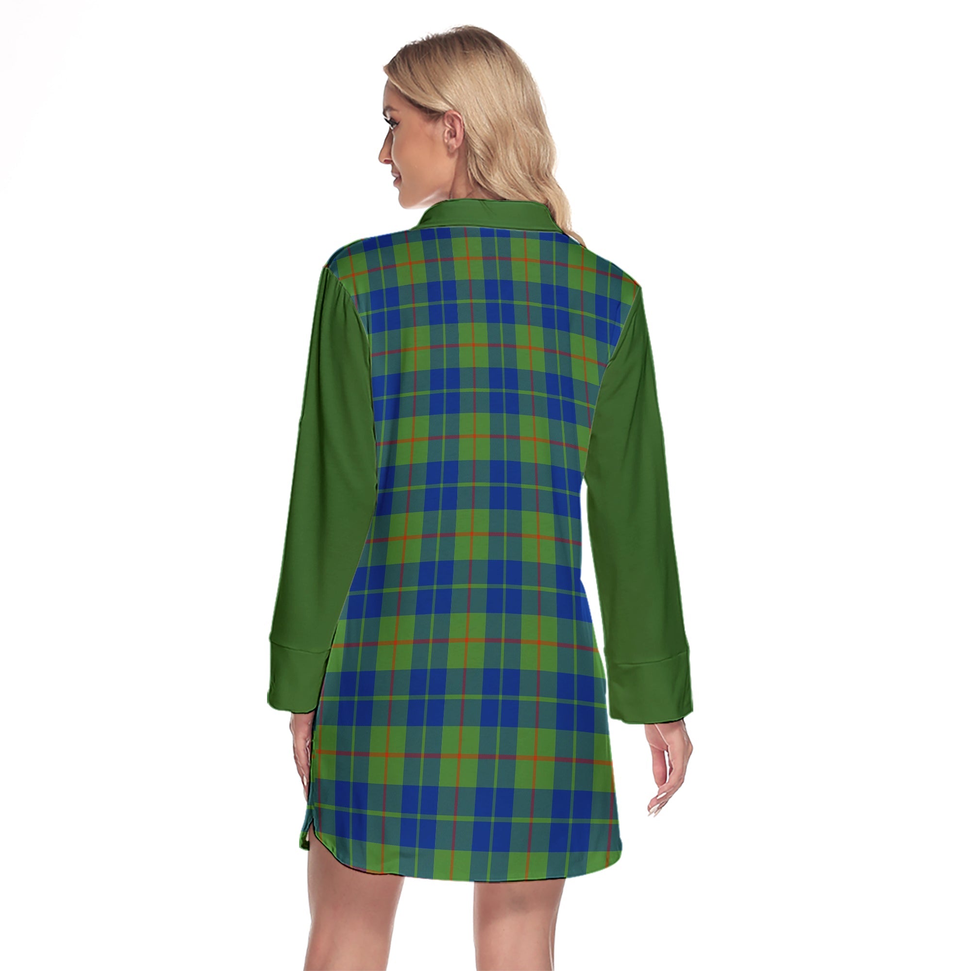 Barclay Hunting Ancient Tartan Women's Lapel Shirt Dress With Long Sleeve