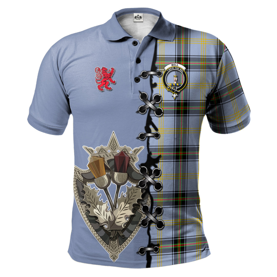 Bell Tartan Polo Shirt - Lion Rampant And Celtic Thistle Style