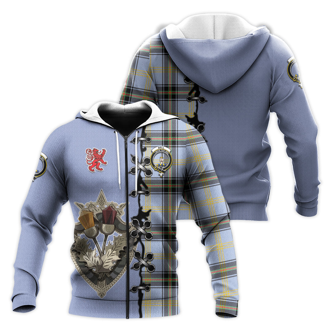 Bell Tartan Hoodie - Lion Rampant And Celtic Thistle Style