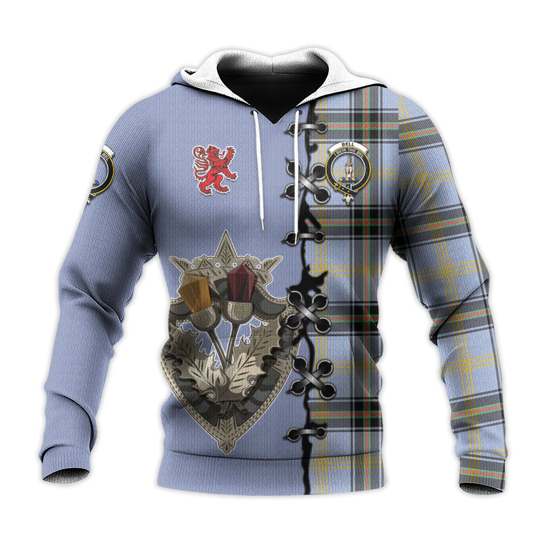 Bell Tartan Hoodie - Lion Rampant And Celtic Thistle Style