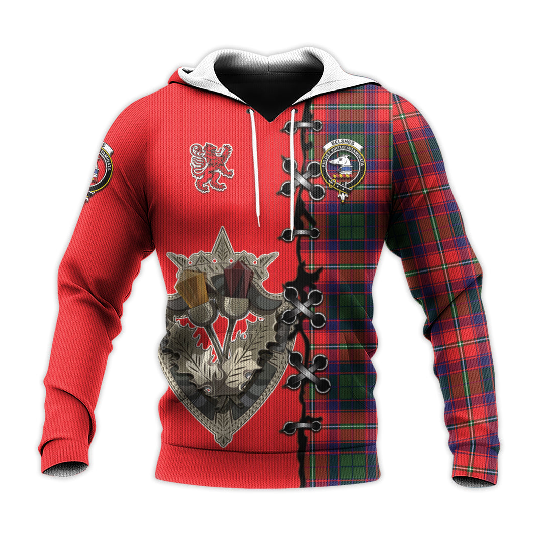 Belshes Tartan Hoodie - Lion Rampant And Celtic Thistle Style