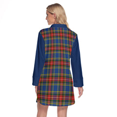 Bethune Tartan Women's Lapel Shirt Dress With Long Sleeve