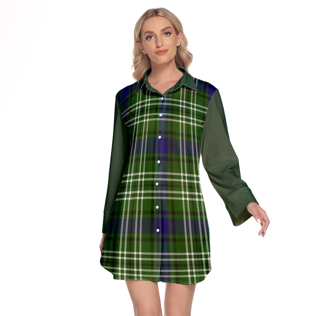 Blackadder Tartan Women's Lapel Shirt Dress With Long Sleeve