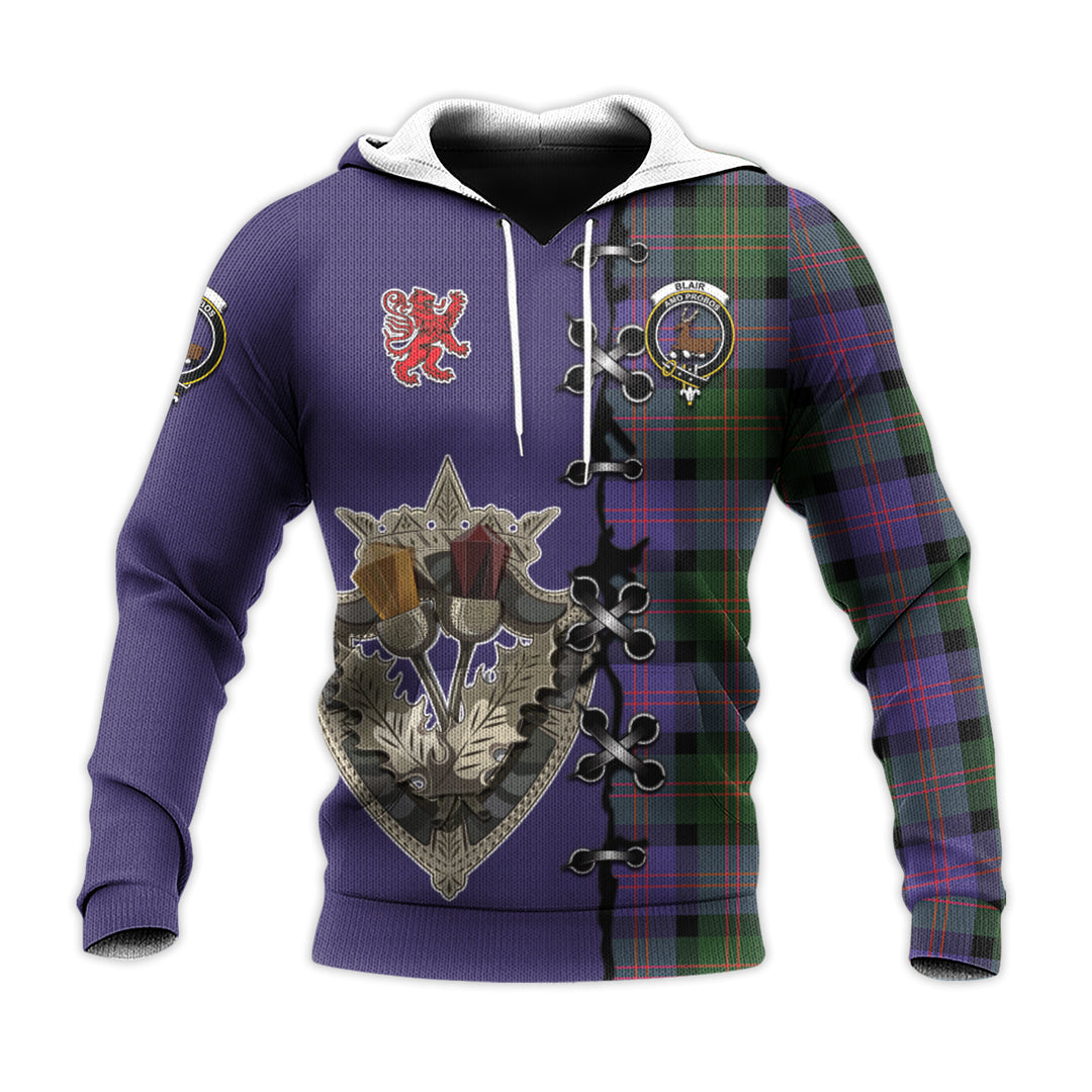 Blair Modern Tartan Hoodie - Lion Rampant And Celtic Thistle Style