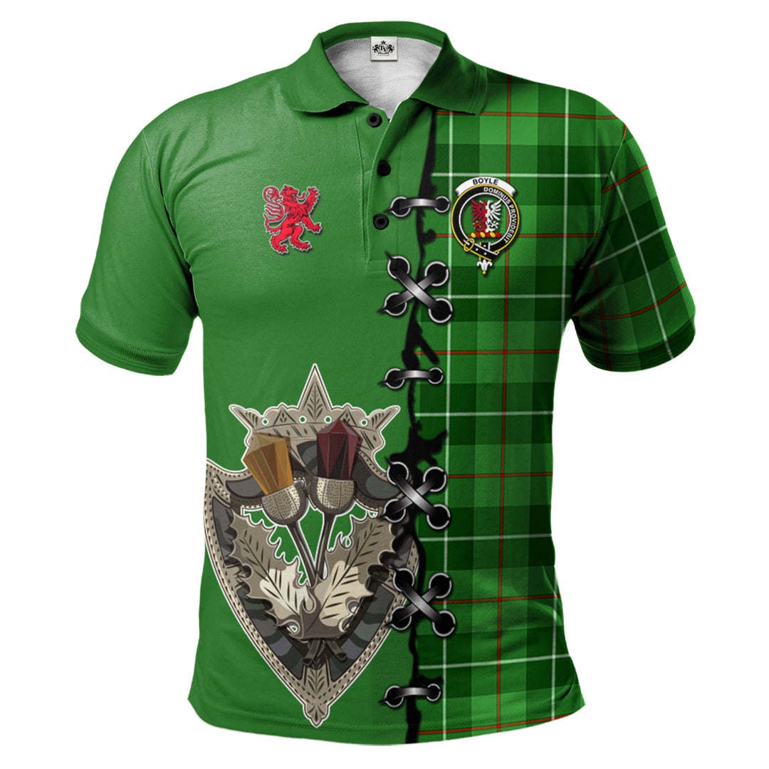 Boyle Tartan Polo Shirt - Lion Rampant And Celtic Thistle Style