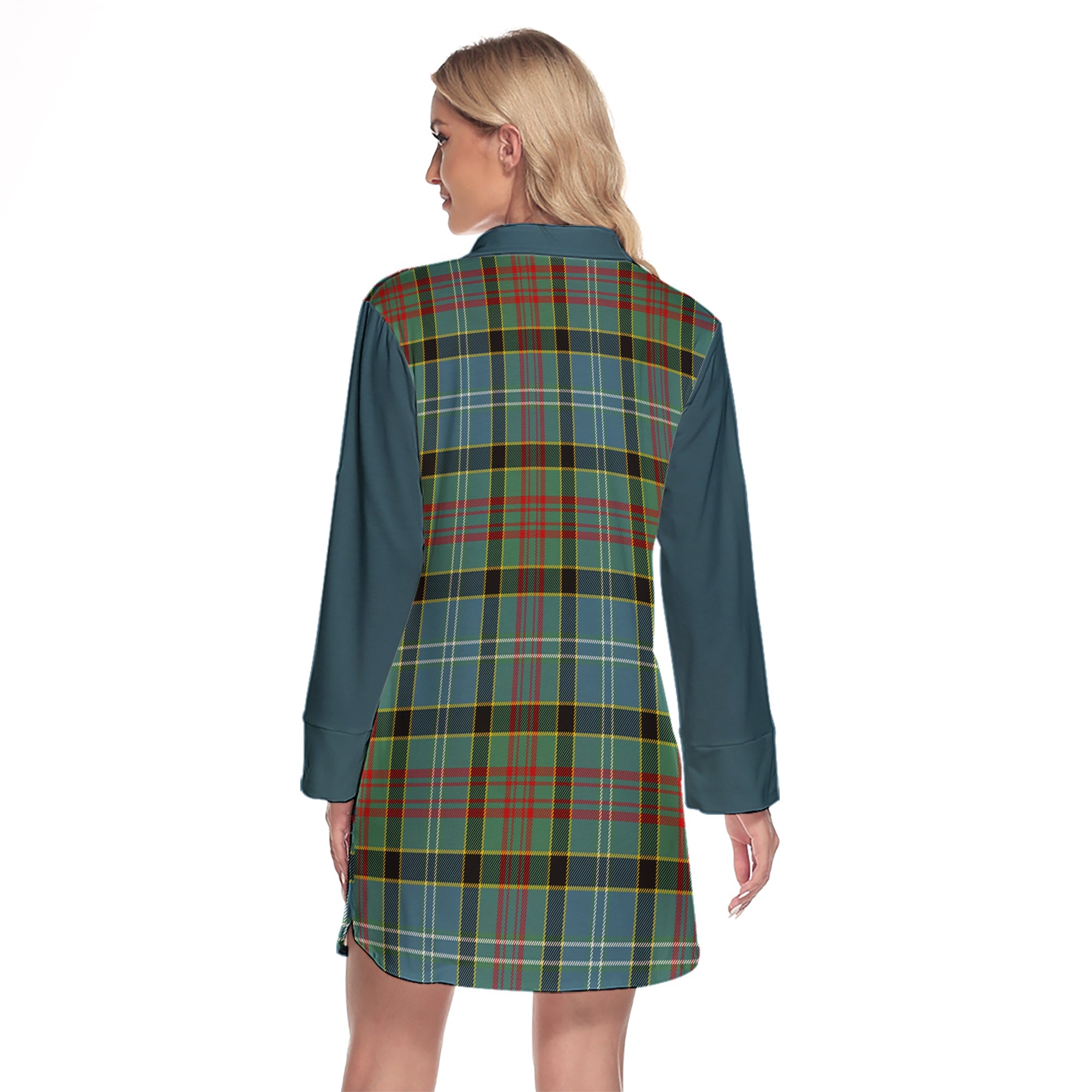 Brisbane Modern Tartan Women's Lapel Shirt Dress With Long Sleeve