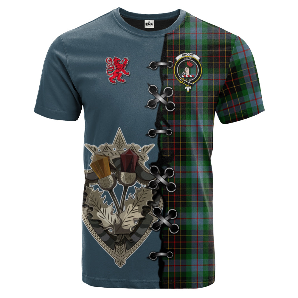 Brodie Hunting Tartan T-shirt - Lion Rampant And Celtic Thistle Style