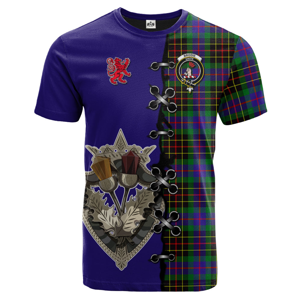 Brodie Hunting Modern Tartan T-shirt - Lion Rampant And Celtic Thistle Style