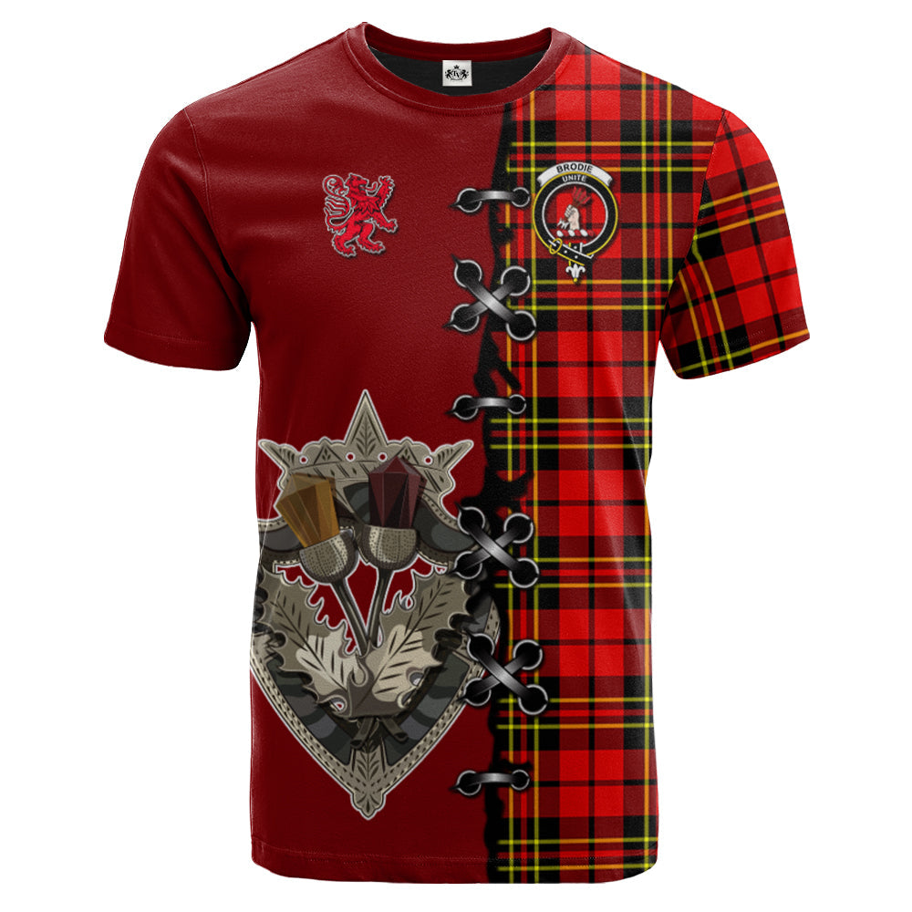 Brodie Modern Tartan T-shirt - Lion Rampant And Celtic Thistle Style