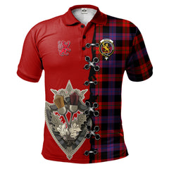 Broun Modern Tartan Polo Shirt - Lion Rampant And Celtic Thistle Style