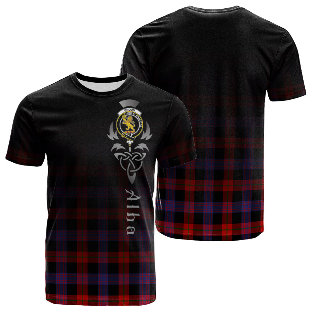 Broun Modern Tartan Crest T-shirt - Alba Celtic Style