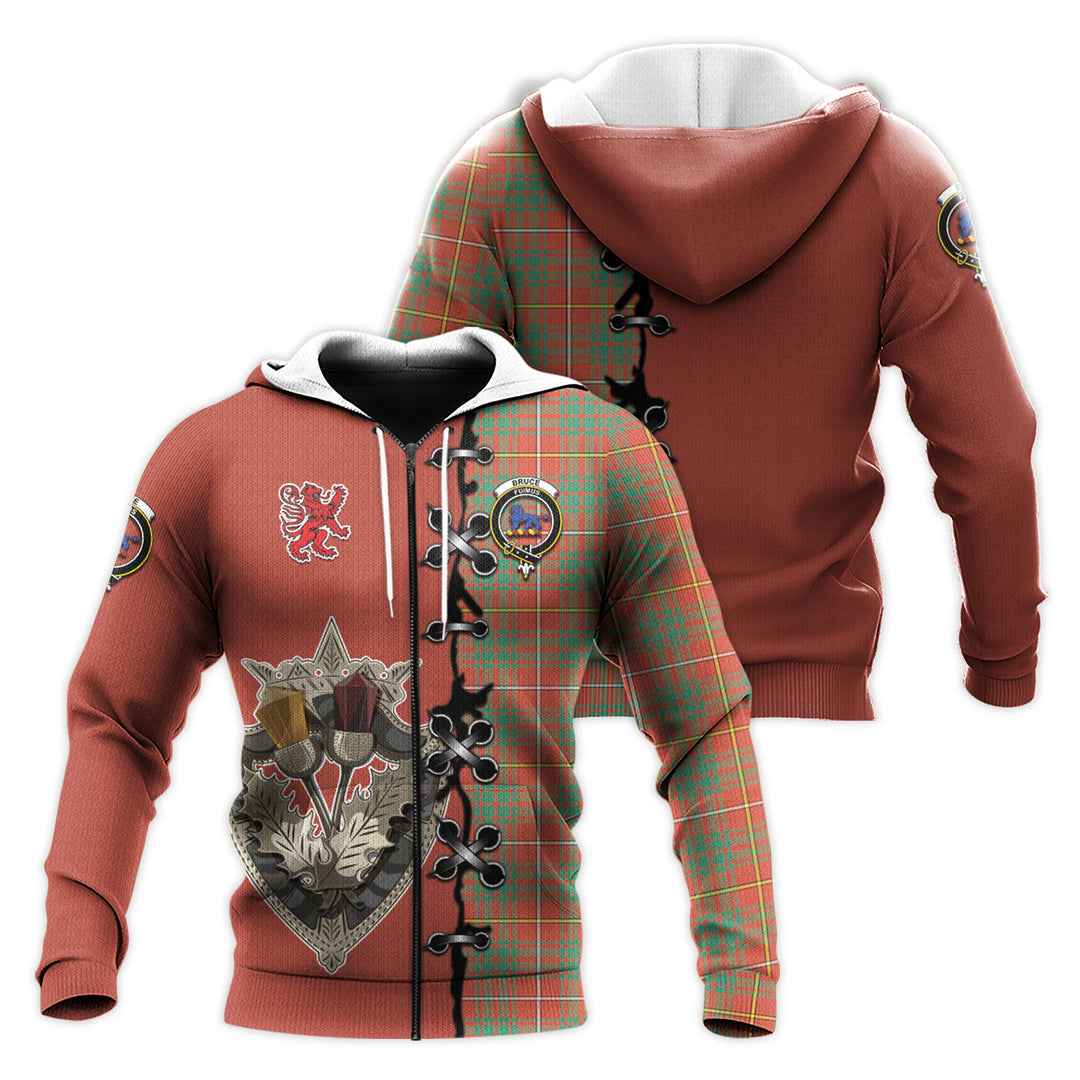 Bruce Ancient Tartan Hoodie - Lion Rampant And Celtic Thistle Style