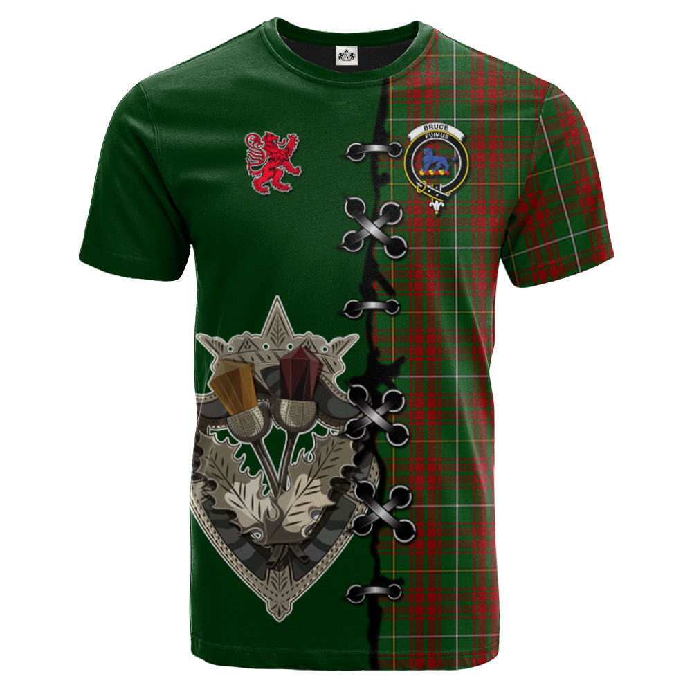 Bruce Hunting Tartan T-shirt - Lion Rampant And Celtic Thistle Style