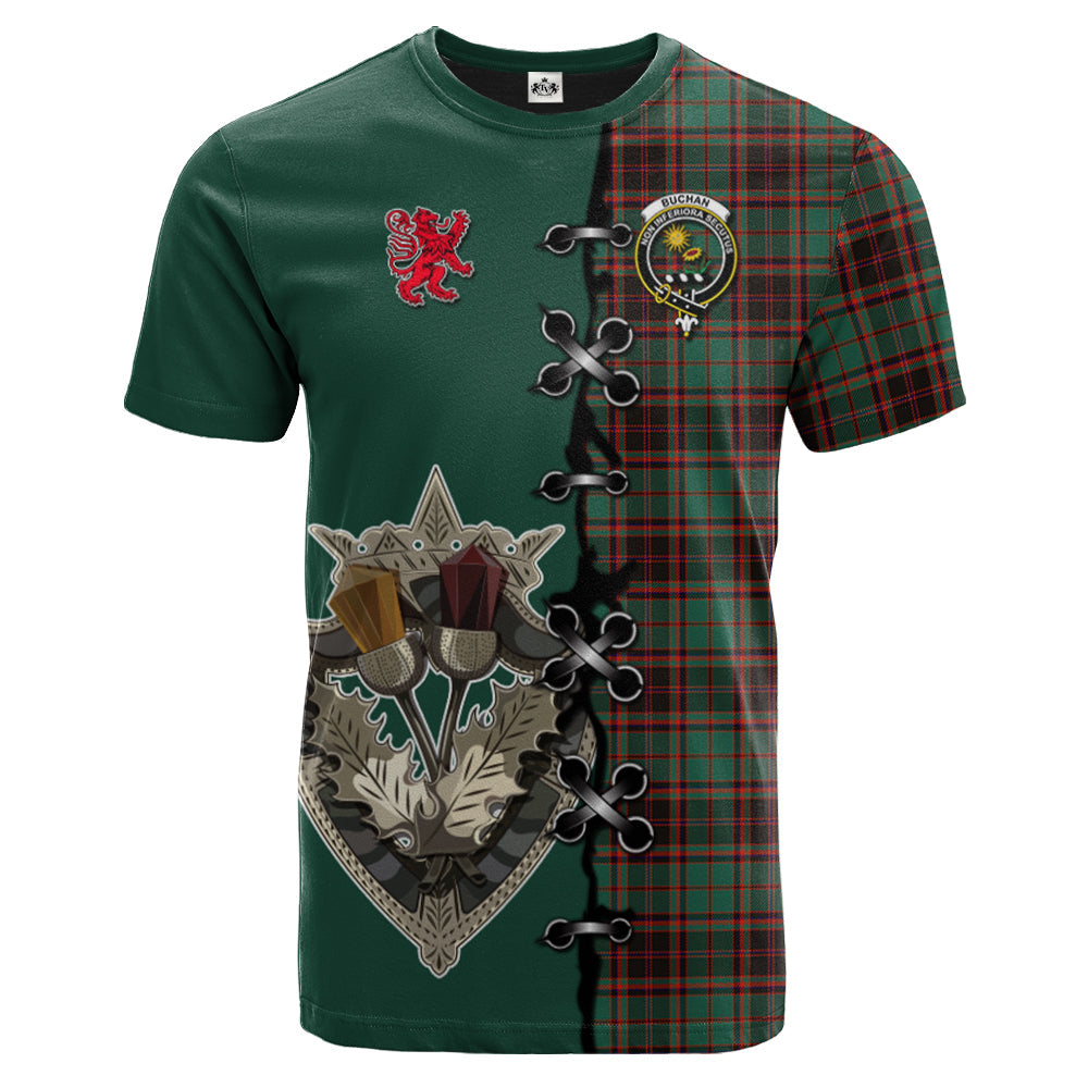 Buchan Ancient Tartan T-shirt - Lion Rampant And Celtic Thistle Style
