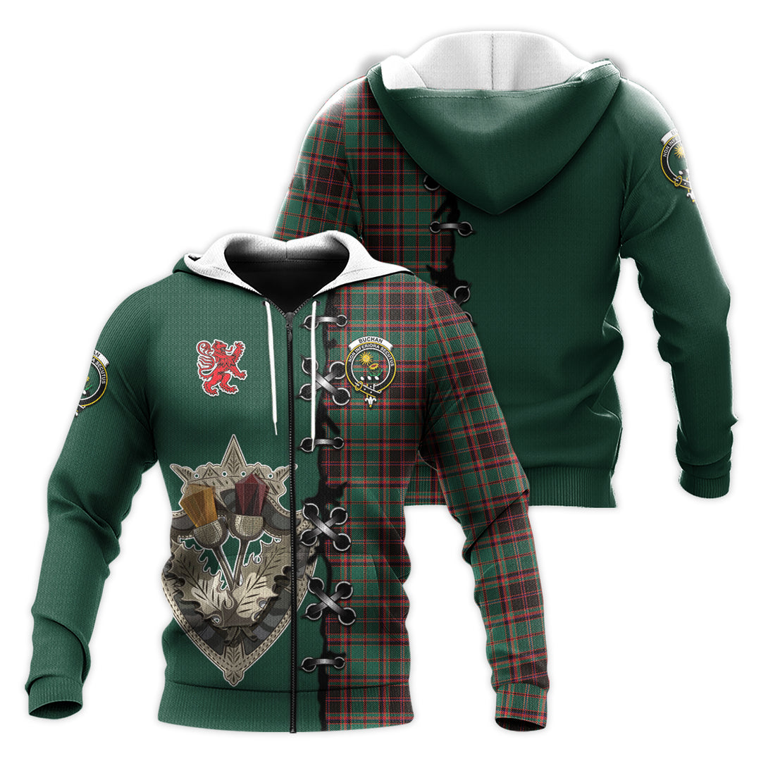 Buchan Ancient Tartan Hoodie - Lion Rampant And Celtic Thistle Style