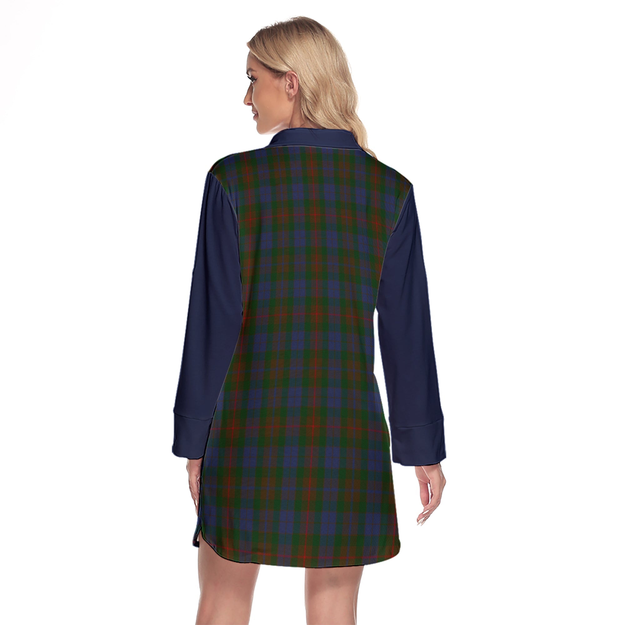 Buchanan Hunting Tartan Women's Lapel Shirt Dress With Long Sleeve