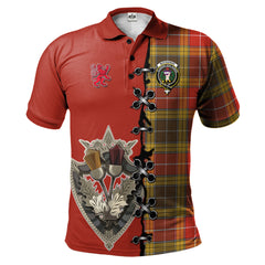 Buchanan Old Set Weathered Tartan Polo Shirt - Lion Rampant And Celtic Thistle Style