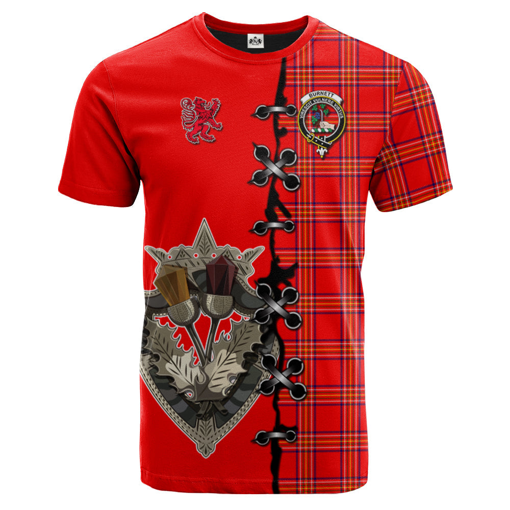 Burnett Modern Tartan T-shirt - Lion Rampant And Celtic Thistle Style