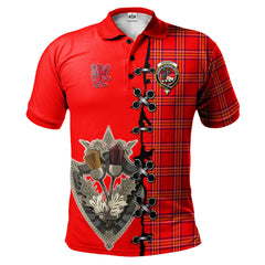 Burnett Modern Tartan Tartan Polo Shirt - Lion Rampant And Celtic Thistle Style