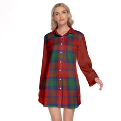 Byres (Byses) Tartan Women's Lapel Shirt Dress With Long Sleeve