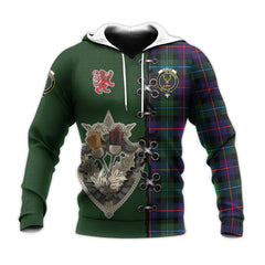 Calder Modern Tartan Hoodie - Lion Rampant And Celtic Thistle Style