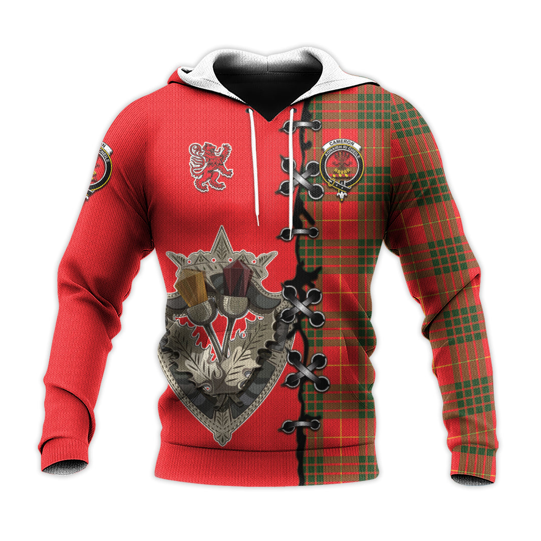 Cameron Modern Tartan Hoodie - Lion Rampant And Celtic Thistle Style