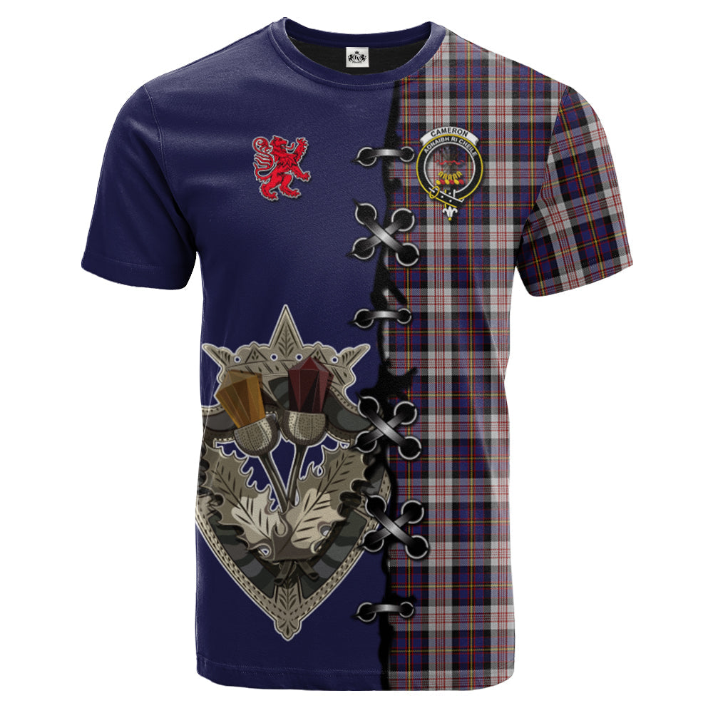 Cameron of Erracht Dress Tartan T-shirt - Lion Rampant And Celtic Thistle Style