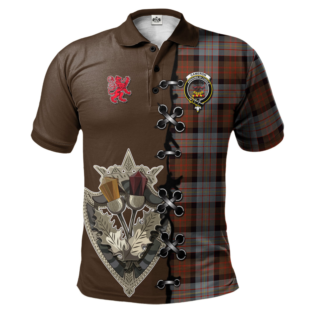 Cameron of Erracht Weathered Tartan Polo Shirt - Lion Rampant And Celtic Thistle Style