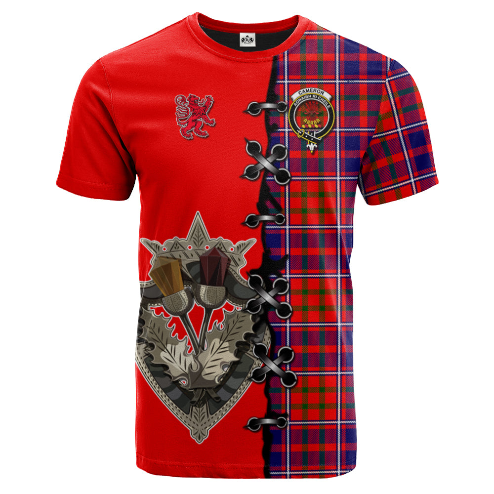 Cameron of Lochiel Modern Tartan T-shirt - Lion Rampant And Celtic Thistle Style
