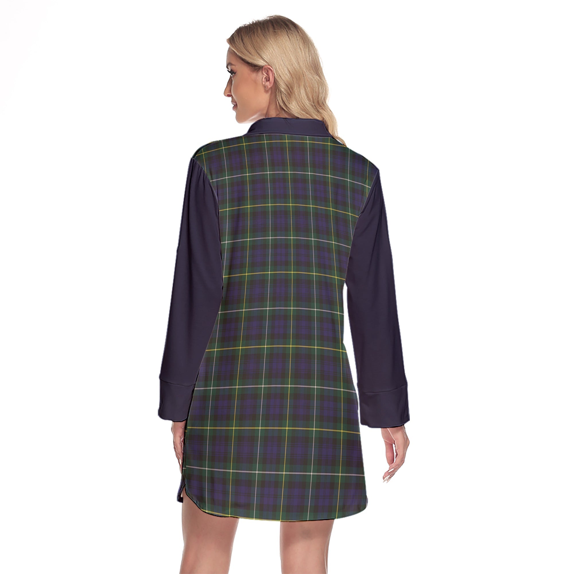 Campbell Argyll Modern Tartan Women's Lapel Shirt Dress With Long Sleeve