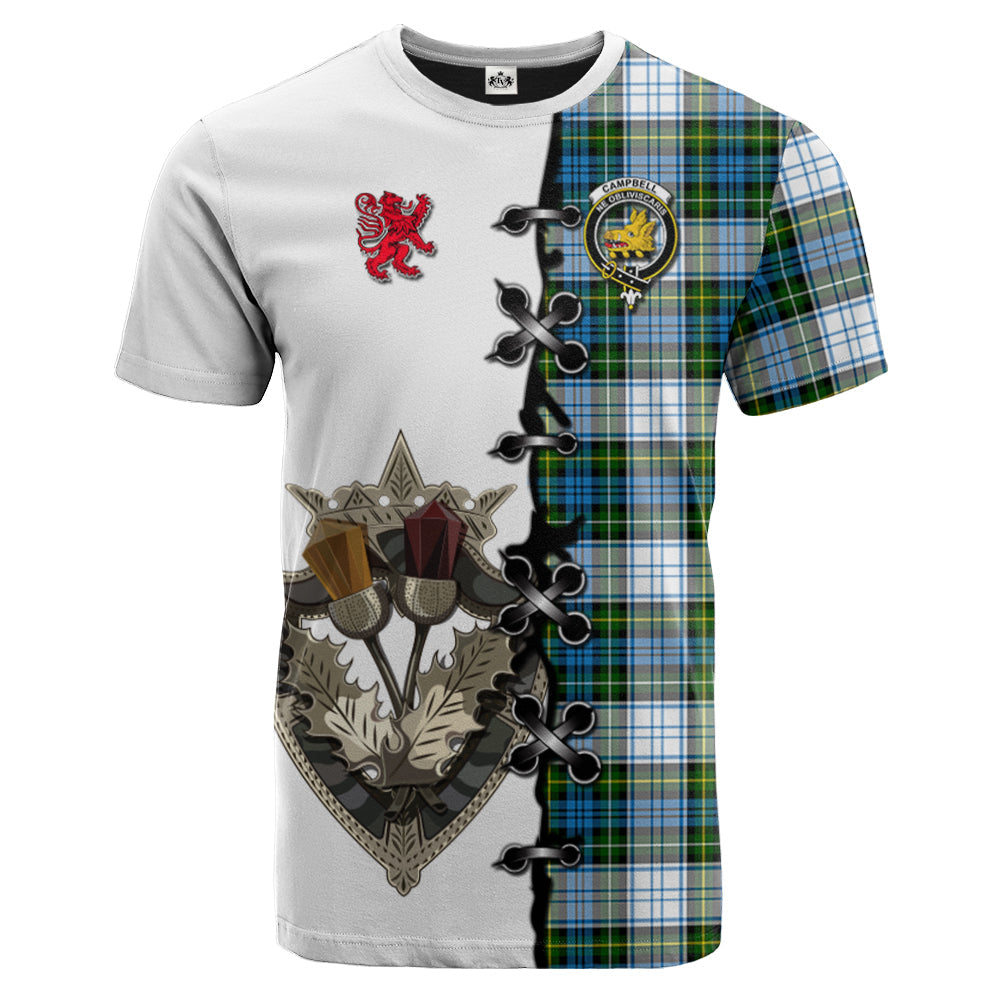 Campbell Dress Tartan T-shirt - Lion Rampant And Celtic Thistle Style