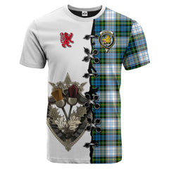 Campbell Dress Tartan T-shirt - Lion Rampant And Celtic Thistle Style