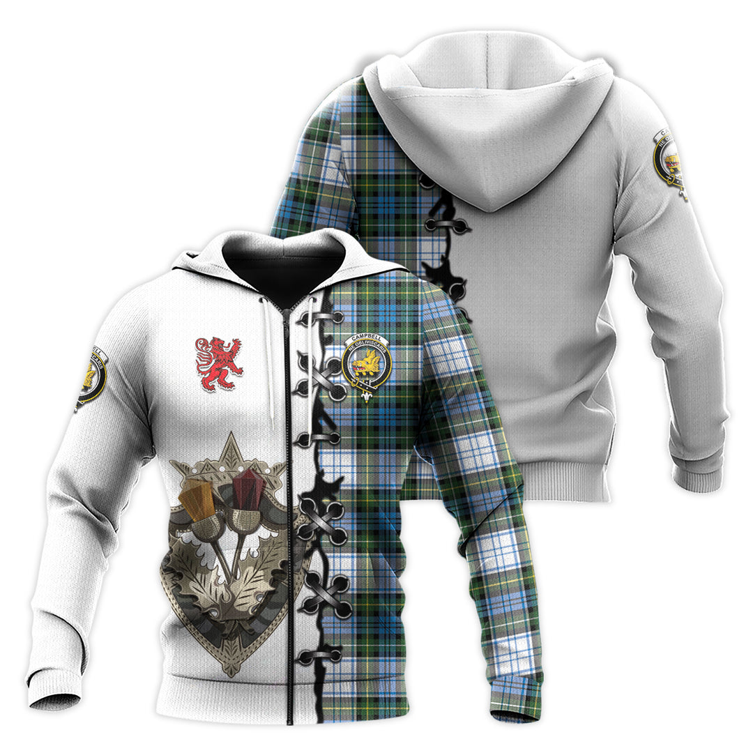 Campbell Dress Tartan Hoodie - Lion Rampant And Celtic Thistle Style