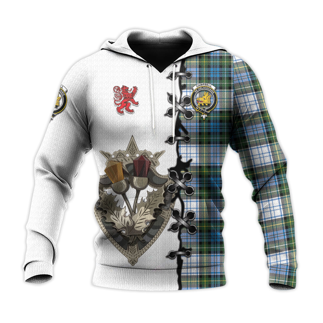 Campbell Dress Tartan Hoodie - Lion Rampant And Celtic Thistle Style