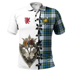 Campbell Dress Ancient Tartan Polo Shirt - Lion Rampant And Celtic Thistle Style