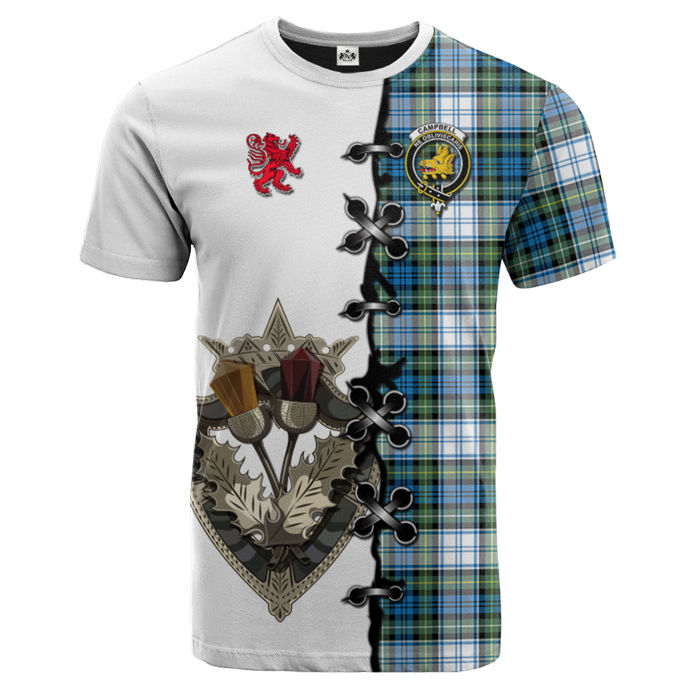 Campbell Dress Ancient Tartan T-shirt - Lion Rampant And Celtic Thistle Style