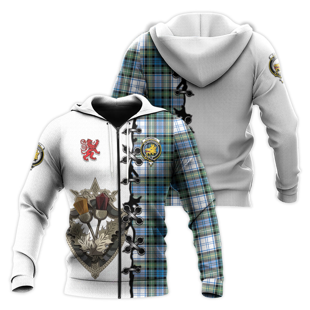 Campbell Dress Ancient Tartan Hoodie - Lion Rampant And Celtic Thistle Style