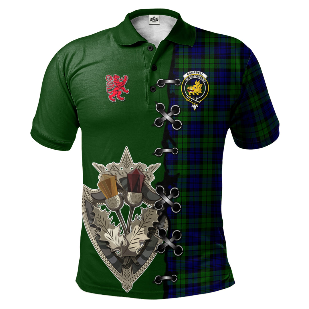 Campbell Modern Tartan Polo Shirt - Lion Rampant And Celtic Thistle Style