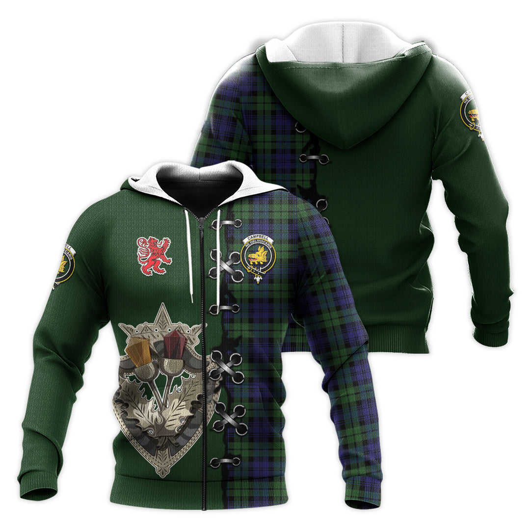 Campbell Modern Tartan Hoodie - Lion Rampant And Celtic Thistle Style