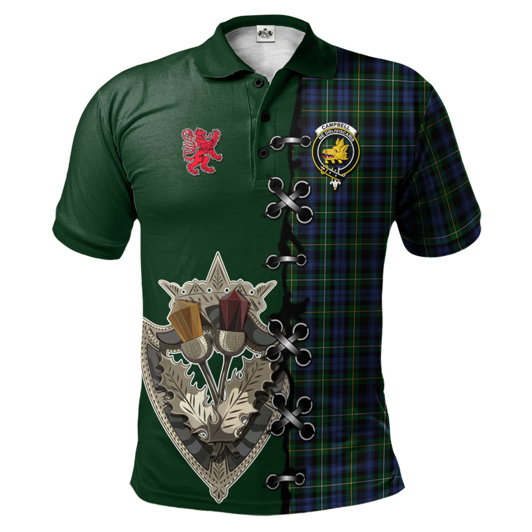 Campbell of Argyll 01 Tartan Polo Shirt - Lion Rampant And Celtic Thistle Style