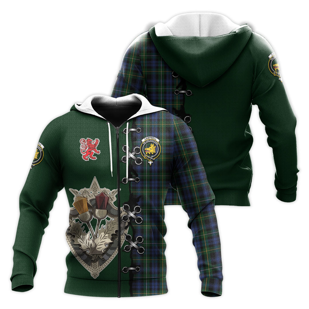 Campbell of Argyll 01 Tartan Hoodie - Lion Rampant And Celtic Thistle Style