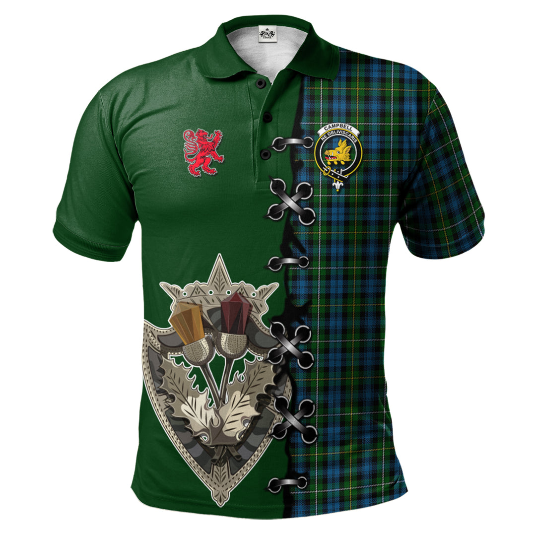 Campbell of Argyll 02 Tartan Polo Shirt - Lion Rampant And Celtic Thistle Style