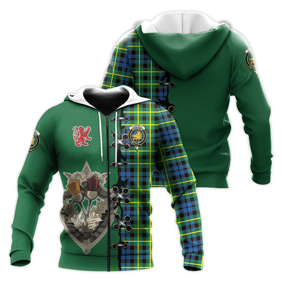 Campbell of Breadalbane Ancient Tartan Hoodie - Lion Rampant And Celtic Thistle Style