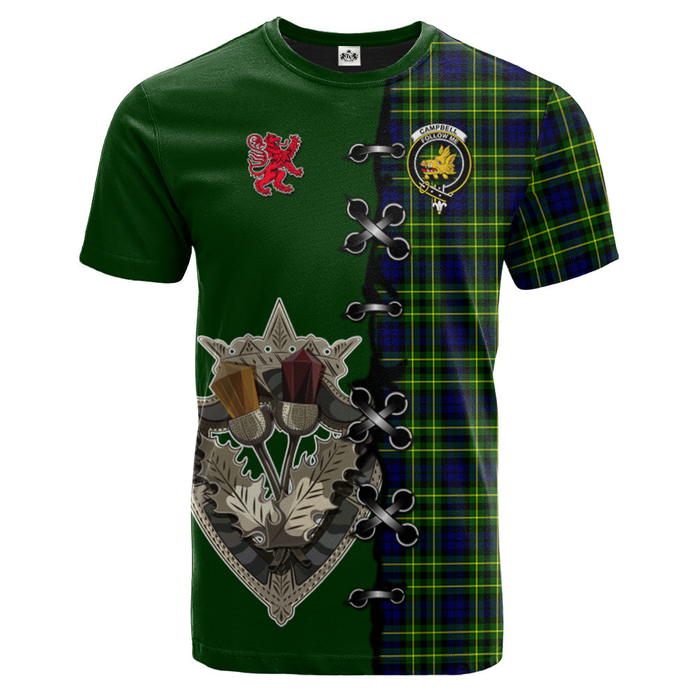 Campbell of Breadalbane Modern Tartan T-shirt - Lion Rampant And Celtic Thistle Style