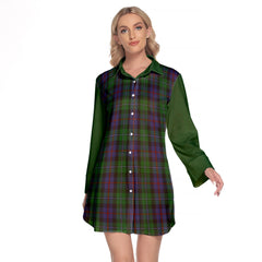 Campbell Of Cawdor Tartan Women's Lapel Shirt Dress With Long Sleeve