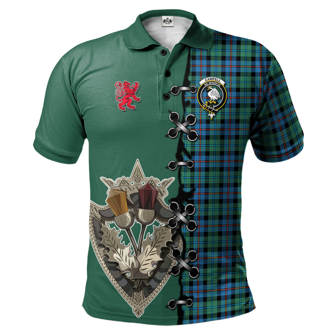 Campbell of Cawdor Ancient Tartan Polo Shirt - Lion Rampant And Celtic Thistle Style